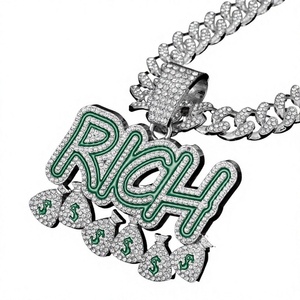 Collier pendentif sac à monnaie luxueux en zircon cubique, chaîne cubaine hip-hop en alliage plaqué argent, bijoux pour soirée - Product Image 5