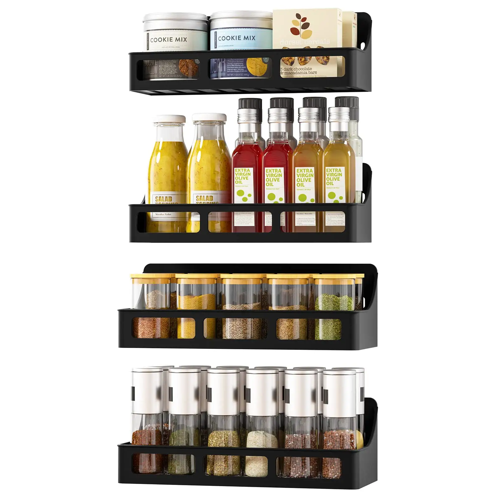 4 Pack Magnetic Shelf Spice Rack Organizer For Refrigerator Seasoning Rack For Kitchen Organization And Storage