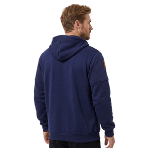 Veste en polaire à capuche bleu marine pour homme avec détails de fermeture éclair orange Coupe classique Vêtement décontracté coupe-vent pour l'automne Fabriqué au Bangladesh - Product Image 2
