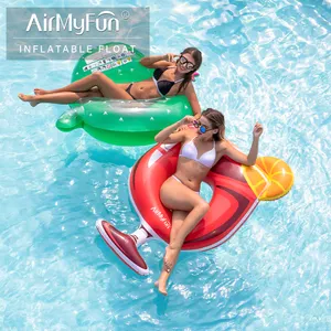 Factory Hot Selling Design Summer Drink Swim Laps Red Green Inflatable Pool Ring Float Swimming Ring For Adults Kids