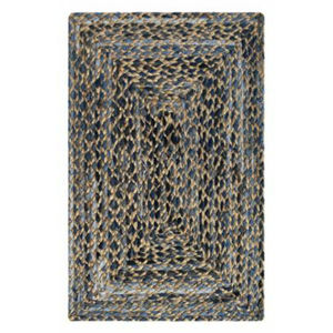 Jute Denim Braided Rug Eco Friendly Non Slip Flat Pile Rectangle Indoor Flooring Natural Blue Geometric Design - Product Image 3
