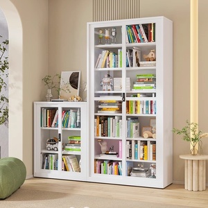 Librería Moderna de Acero y Hierro de Lujo para Sala de Estar <span class=keywords><strong>con</strong></span> Puerta Corredera de Vidrio, Vitrina <span class=keywords><strong>con</strong></span> Estantes Ajustables y Cerradura - Product Image 2