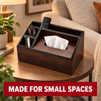 Boîte à mouchoirs trapézoïdale en MDF imitation bois de noyer, organiseur de bureau, support pour télécommande et stylos, boîte de rangement multi-compartiments pour la maison et le bureau