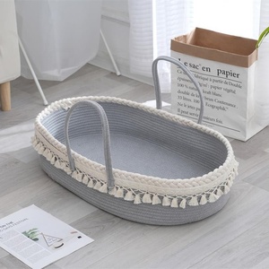 <span class=keywords><strong>Cesta</strong></span> de Dormir <span class=keywords><strong>para</strong></span> Bebé Plegable, Portátil, Lavable y Ecológica con Diseño de Borlas, Asa de Cuerda de Algodón y Tejido Trenzado - Product Image 4