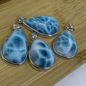 Good quality Natural Larimar Gemstone Stone Pear Oval Heart Cabochon 925 Sterling Silver With Stamp Wholesale Lot Pendant