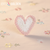 EG22011 Patch Cœur Rose 3x3 cm en Coton Lavable Fait Main, à Coudre, en Dentelle et Feutre au Crochet, pour Vêtements, Jeans, Chapeaux et Chaussures