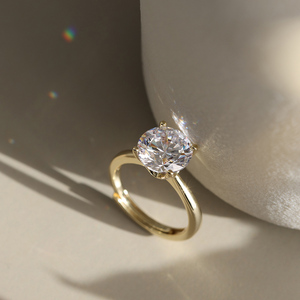 Bague de fiançailles et de mariage RINNTIN SMR personnalisée en argent sterling 925 plaqué or avec moissanite sertie à griffes, certificat GRA - Product Image 4