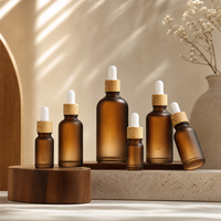 Botol Kaca Berwarna Amber Biru Hijau dengan Tutup Kayu Bambu dan Pipet Tetes Minyak, Ukuran 5ml 10ml 15ml 20ml 30ml 50ml 60ml 100ml
