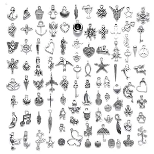 100 Pcs/Set Lots Tibetan Silver Plated Mixed Styles Charm Pendants DIY Jewelry for Necklace Bracelet