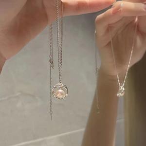 Collier long en argent pur S925 Wenchi, chaîne de pull, luxe vintage, collier basique avec design de niche, mode simple, modèle perle 24039 - Product Image 1