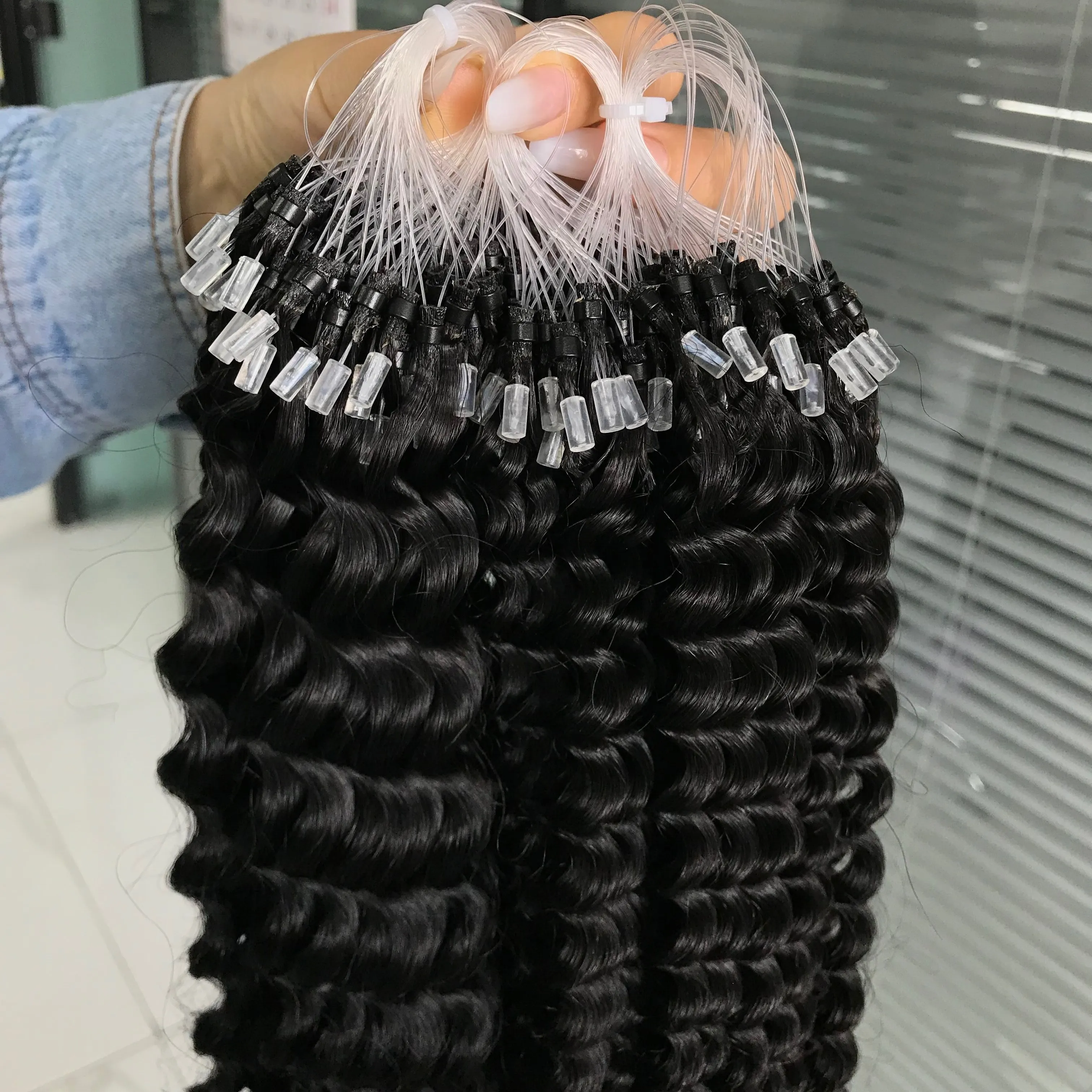Wholesale 12A Remy Virgin Human Hair Micro Ring/Links/Loop/Beads Hair Extensions 1g/strand Kinky Yaki Curly Micro Link Hair