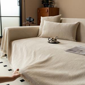 Funda de Sofá de Chenilla, Cubre Sofá Completo, Color Blanco Hueso, Cierre Elástico, Sofá Modular, Duradera, para Todas las Estaciones, Color Sólido, Estilo Clásico Chino - Product Image 2