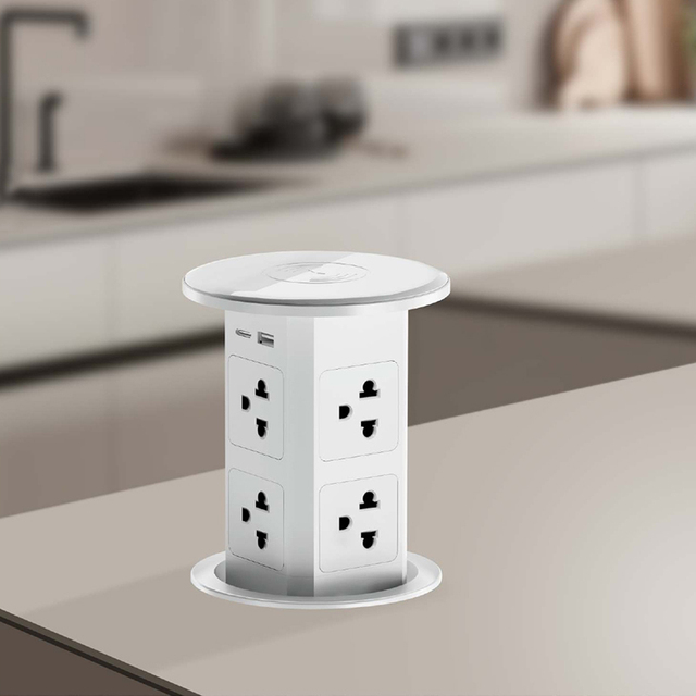 Tabletop Hydraulic Damping UK EU FR Electrical Extension Outlet Kitchen Retractable Sockets with USB Type C for the Home Office