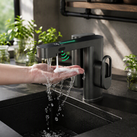 Robinet de cuisine monotrou sans contact en laiton, design moderne, à poser sur comptoir, avec distributeur de savon, finition brossée, garantie 5 ans