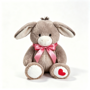 Peluche de burro personalizado con lazo rosa, juguete de peluche de burro, lindo peluche de burro, peluche de burro con pata de corazón. - Product Image 1