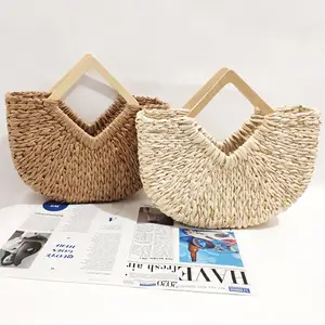 Wholesale Fashion Handmade Woven Tote Summer Beach Women Raffia Straw Beach Bags