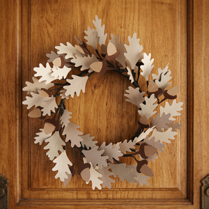 Couronne de Noël rustique en métal avec feuilles de chêne, fleurs décoratives faites à la main, couronne ronde non éclairée, emballage en une seule pièce - Product Image 4