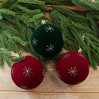 Adornos Navideños de Terciopelo, 9 Piezas, Bolas Colgantes con Estampado de Copos de Nieve, Juego en Caja de Regalo para Decoración de Árboles de Navidad