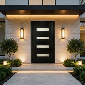 Puerta de Entrada Frontal de Fibra de Vidrio con Apertura Manual, Impermeable, Contemporánea, con Marco de Vinilo Negro - Product Image 4