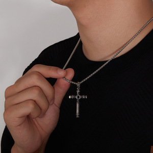 Collana da <span class=keywords><strong>Uomo</strong></span> con Ciondolo a Croce Retrò in Acciaio Inossidabile, Placcata Oro Personalizzata, Stile Hip-hop con Catena di Perle - Product Image 3