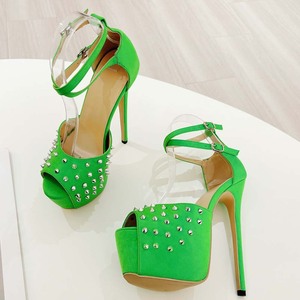 Zapatos de Fiesta Verdes Sexys para Mujer, Tacones Altos y Delgados, Plataforma Gruesa, Sandalias con Punta Abierta, Zapatos de Baile para Club, con Remaches Metálicos y Gamuza - Product Image 5