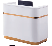 Bureau d'accueil moderne en bois personnalisé avec logo, blanc, anti-eau, anti-rayures, pour salon de beauté, hôpital, école, usage commercial, supermarché