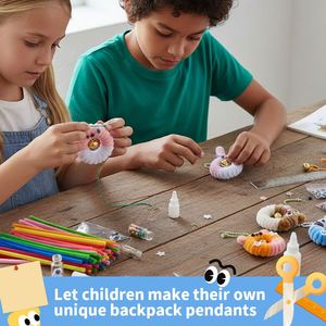 Kit de Bricolage DIY pour Enfants : 50 Tiges de Chenille 10 Couleurs + Accessoires, Porte-clés Visages d'Animaux 3D, Anniversaire Moderne - Product Image 6