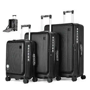 Mala de bagagem para laptop com abertura frontal ABS, mala rígida para bagagem de mão e viagem, 3 unidades