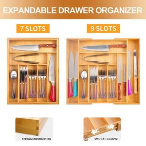 Organizador de cajones expandible de bambú con 7/9 ranuras para cuchillos y cubiertos, organizador de gabinetes de cocina - Product Image 1