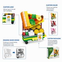 Ensemble de construction de chariot de barbecue jaune personnalisé, jouets pour enfants, mini station de cuisson extérieure avec brochettes et condiments