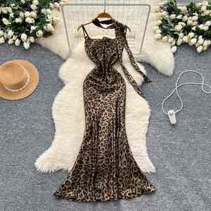 Robe Tunique Décontractée Mi-Longue Col Rabattu Style Romain Été 2025 pour Femme, Motif Léopard Empire avec Dentelle Vestidos - Product Image 1