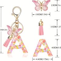 Gantungan Kunci Huruf Awal untuk Wanita, Rumbai Kupu-kupu Pink Ungu, Gantungan Kunci Mobil Lucu untuk Dompet, Tas Ransel, Aksesoris Tas