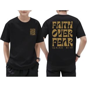 Camiseta FOXA Faith Over Fear de manga corta para hombre, 100% algodón, camiseta gráfica inspiradora, Isaías 41:10 - Product Image 1