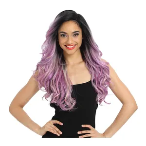 22 Inch Lavender Pink Tousled Wave Synthetic lace frontal HELEN Pre-plucked Lace Front Wig Synthetic hair wigs For Black Women