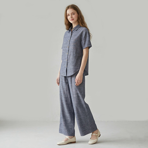 Conjunto Casual <span class=keywords><strong>de</strong></span> <span class=keywords><strong>Dos</strong></span> <span class=keywords><strong>Piezas</strong></span> <span class=keywords><strong>para</strong></span> Mujer, Transpirable, Camisa <span class=keywords><strong>de</strong></span> Color Sólido y Pantalones Anchos, Elegante Traje <span class=keywords><strong>de</strong></span> Verano <span class=keywords><strong>para</strong></span> el Día a Día - Product Image 4