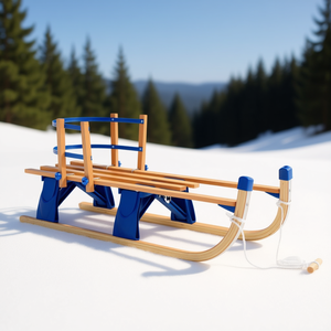<b>Wooden</b> Folding Snow <b>Sledge</b> 46.9 Inches With Backrest For Outdoor Winter Fun Children Use - Product Image 2
