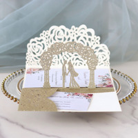 Carte d'invitation d'anniversaire personnalisée découpée au laser 3D, faite à la main, avec paillettes, impression UV, pelliculage mat, rubans et enveloppes DIY