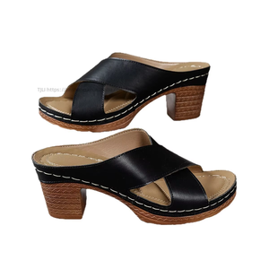 Sandales à talons hauts à brides croisées pour femme, grande taille, talon épais, style européen et américain, ajourées, vente en gros, livraison directe - Product Image 5