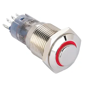 Best quality ONPOW (CE, ROHS) LAS2GQ 16mm 1NO1NC high round momentary ring illuminated metal push button switch