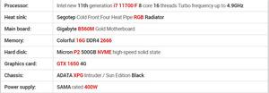 คอมพิวเตอร์ตั้งโต๊ะประกอบเองสำหรับเล่นเกม รุ่น I7 11700 GTX1650 การ์ดจอประสิทธิภาพสูง ดีไซน์ประสิทธิภาพสูง พร้อมการ์ดจอ I7 11700 GTX1650 รุ่นประสิทธิภาพสูง - Product Image 2