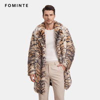 Manteau en fausse fourrure tendance pour homme, imprimé tigre, mi-long, chaud pour l'hiver, style shaggy, coupe oversize, grand col, vêtement d'extérieur de luxe audacieux
