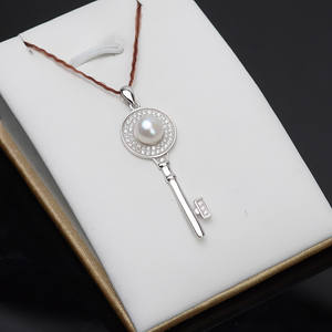 Colgante de Plata S925 con 6-7 Perlas, Colgante de Moda con Forma de Llave para Mujer, Accesorios de Joyería DIY, Bandeja Vacía Semiterminada 623 - Product Image 3