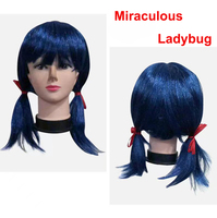 Wig Cosplay Marinette Ladybug Biru Tua Kuncir Ganda Anime Kostum Pesta Halloween Wig OEM Tersedia