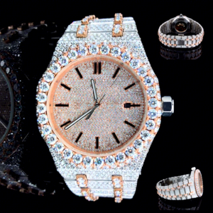 Montre en Moissanite Givrée Style Hip Hop de Luxe en Acier Inoxydable avec Cadran en Verre, Résistance à l'Eau 10 ATM, Bracelet à Fermoir pour Homme VS1 - Product Image 1