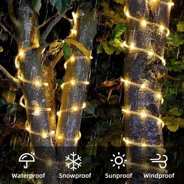 Outdoor USB Powered LED Rope Lights 100 LEDs RGB Color Changing String Lamps 16 Colors Camping Remote Control Included