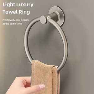 Unieke Keuken Badkamer Aluminium Wandmontage Hout Zelfklevende Houder Badkamer Handdoekrek Hanger Handdoek Ring Houders - Product Image 3