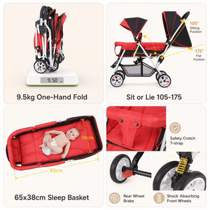 Cochecito de Bebé de Lujo para Viaje de Fábrica OEM/ODM, Carriola Doble Plegable, Coche de Paseo para Bebé - Product Image 2