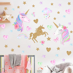 Autocollant <span class=keywords><strong>mural</strong></span> pour chambre d'enfant, motif <span class=keywords><strong>licorne</strong></span> de dessin animé, papier peint 3D, décoration intérieure - Product Image 3