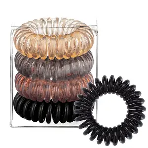 Hot top box packaging Telephone cord simple pure color hair tying circles high elastic ponytail coil set spiral hair ties