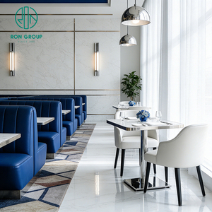 Ensemble de mobilier de luxe <span class=keywords><strong>l</strong></span>éger : Table carrée en marbre, banquette en velours en forme de <span class=keywords><strong>L</strong></span> pour café et restaurant, table et chaises - Product Image 5